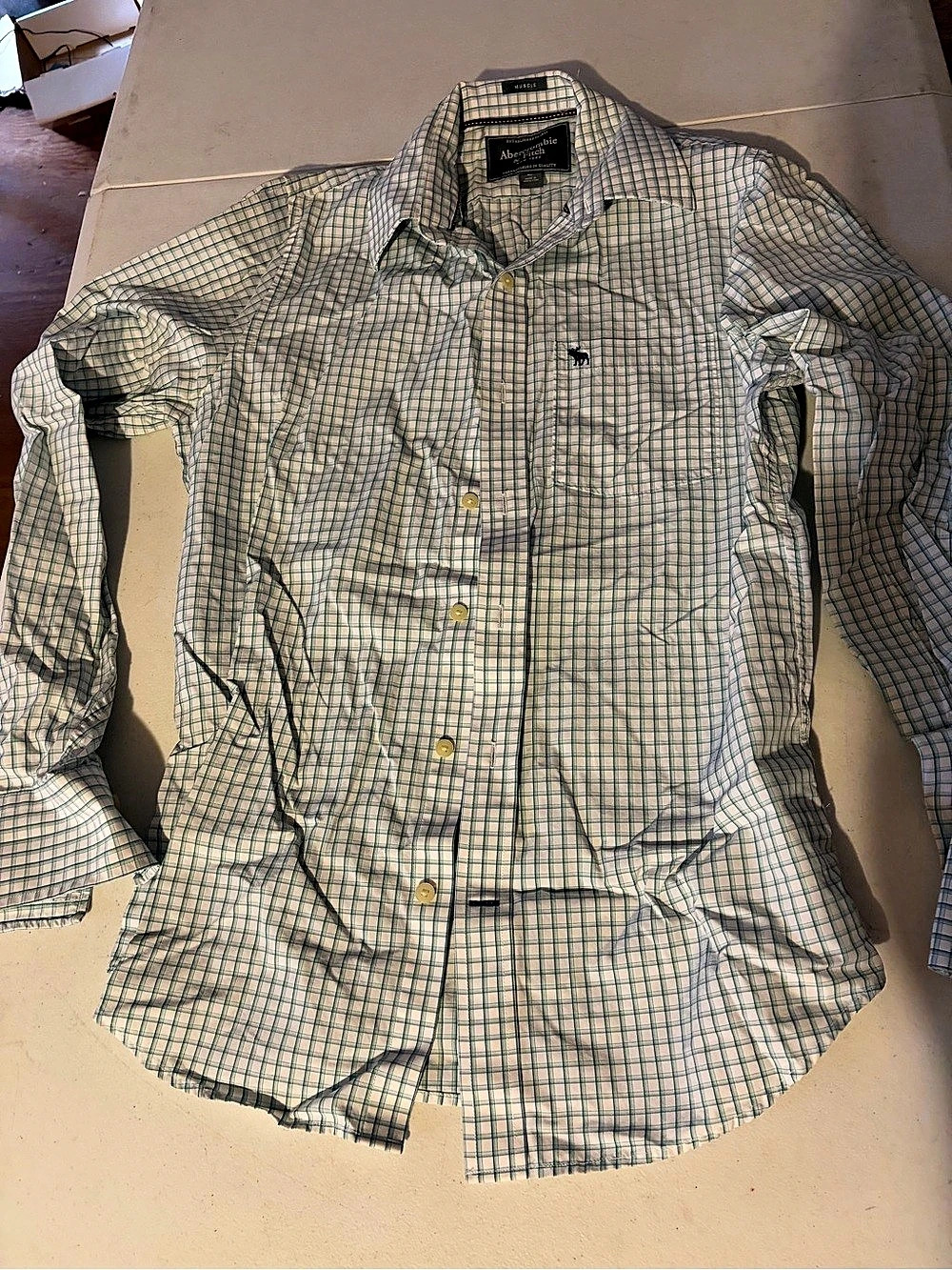 Abercrombie & Fitch Plaid Button Down in White & Green Size Medium